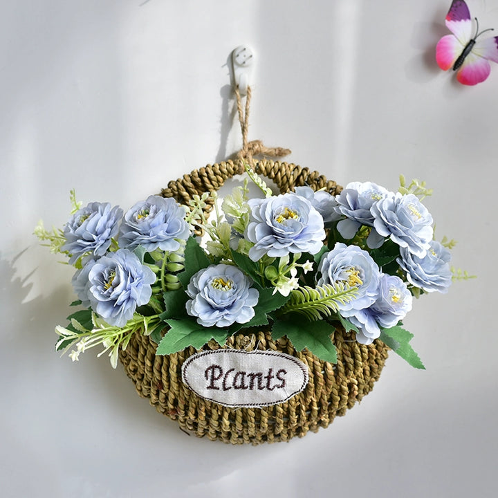 Rustic Wall Hanging Basket with Faux Lavender Flowers for Indoor Décor