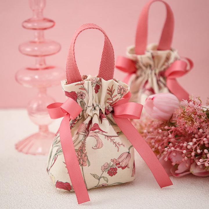 Floral Drawstring Cloth Gift Bag Pack 10