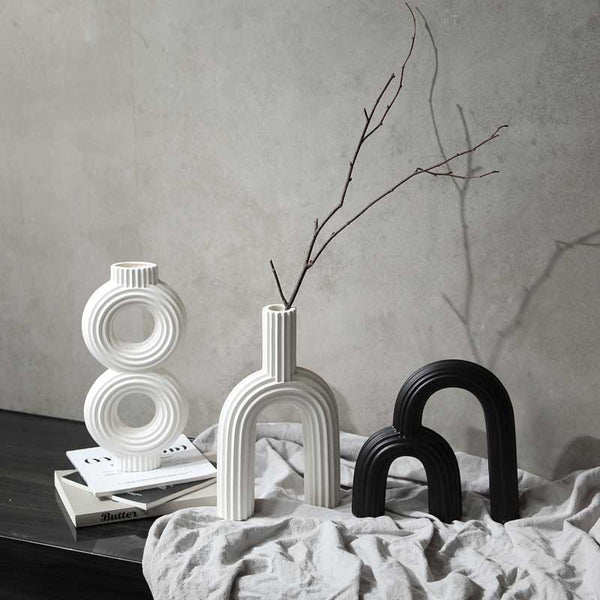 Modern minimalist black and white ceramic vases