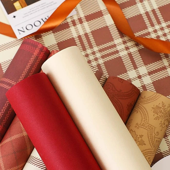 Autumn-Winter Madras Plaid & Baroque Flower Wrapping Paper Set