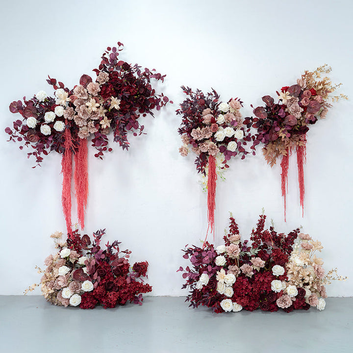 Dark Claret Wall Hanging Flower Set for Wedding Party Decor Proposal