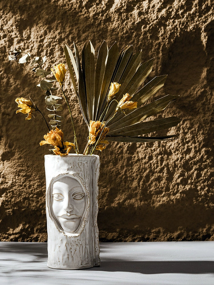 Modern Artistic White Ceramic Face Vase