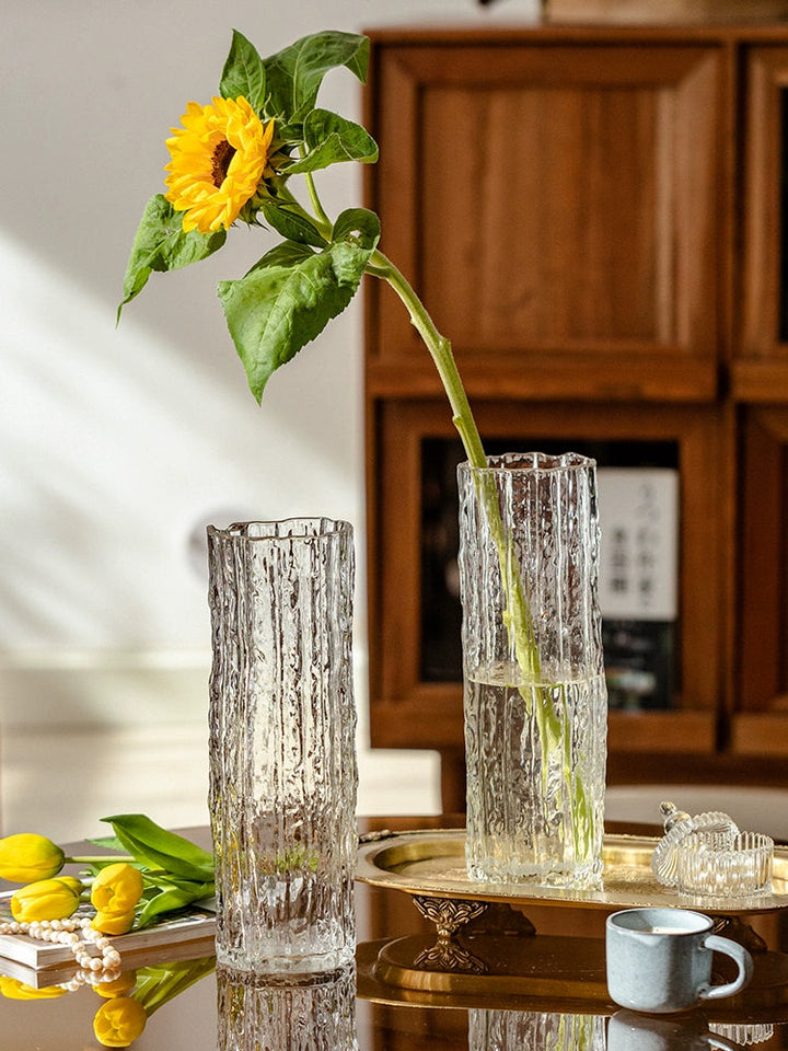 Glacier Textured Transparent Glass Vase