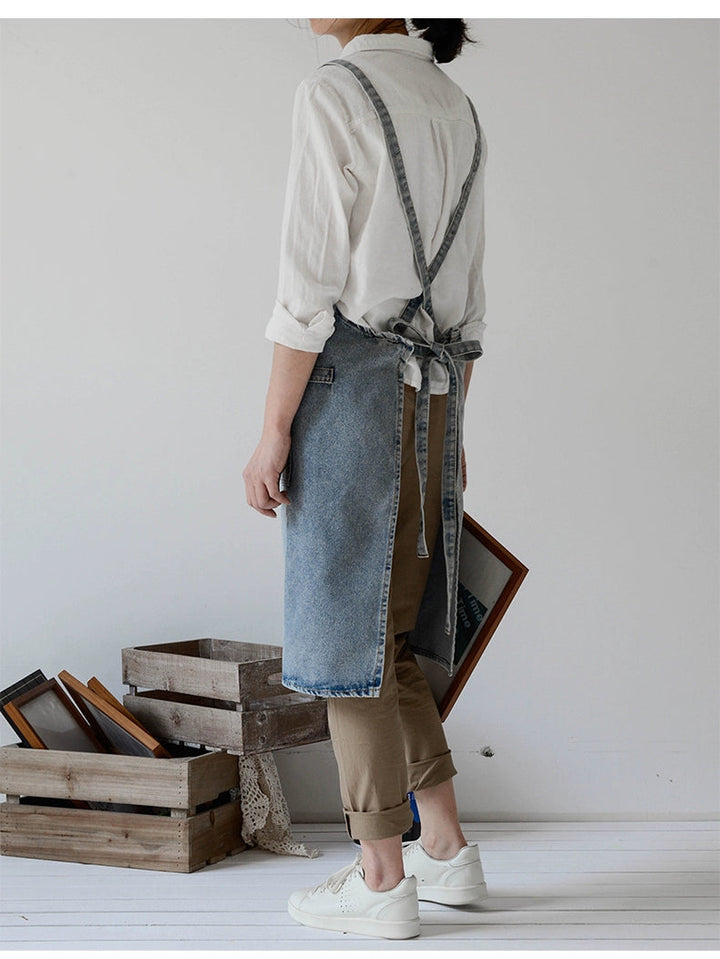 Distressed Denim Florist Apron with Pockets