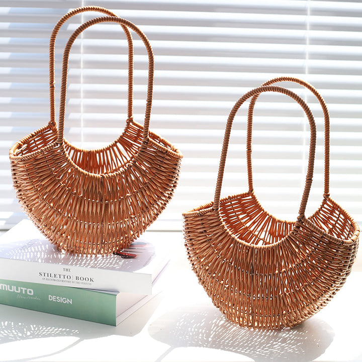 Crescent Moon Rattan Basket with Handle