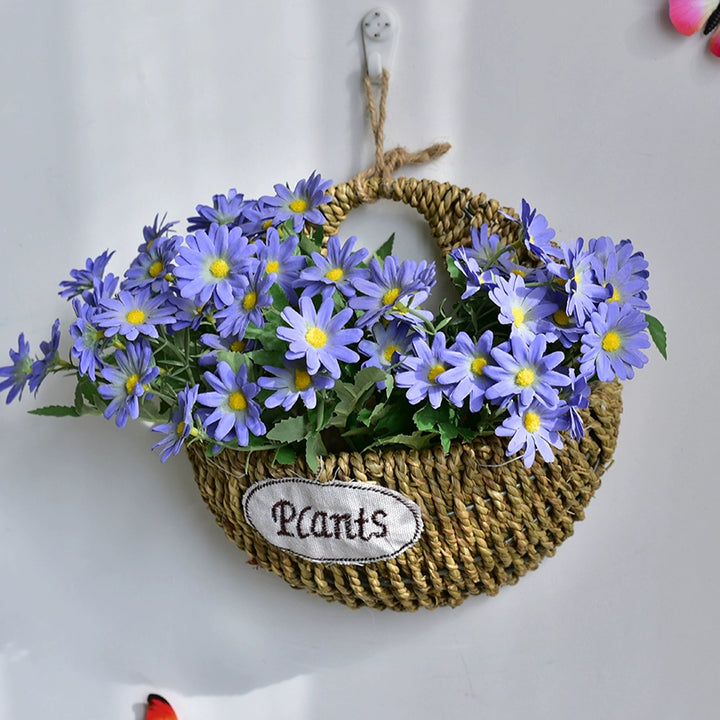 Rustic Wall Hanging Basket with Faux Lavender Flowers for Indoor Décor