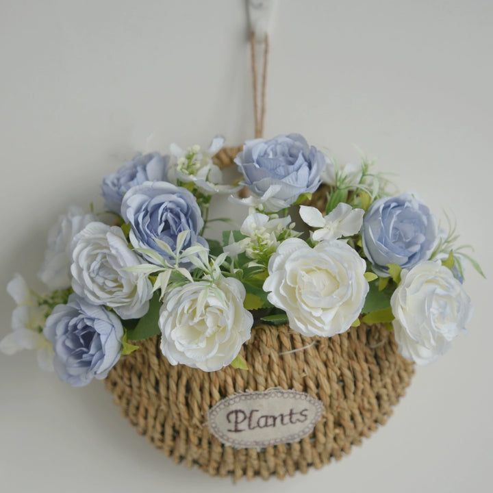 Rustic Wall Hanging Basket with Faux Lavender Flowers for Indoor Décor