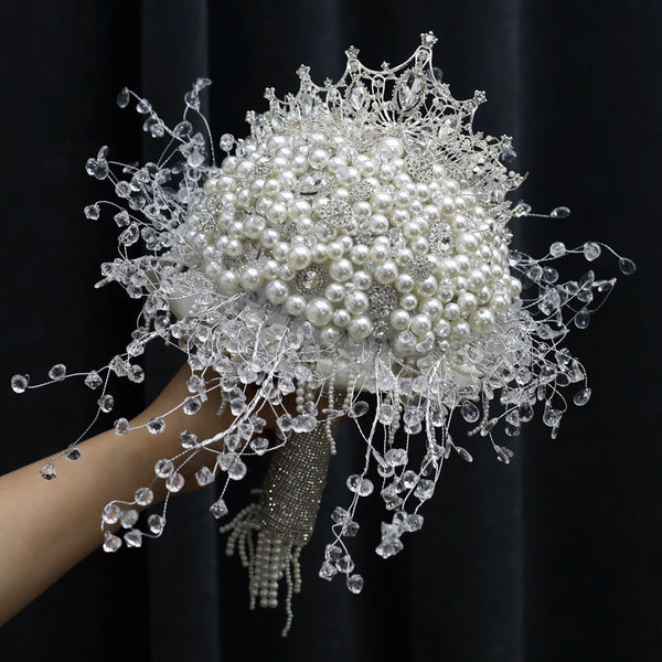 Luxury Artifical Crystal Pearl Wedding Bouquet with Tiara