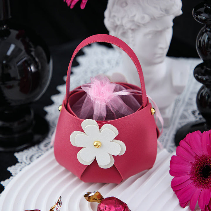 Flower Leather Party Favor Bags Pack 20 (8.5x8.5x15cm)