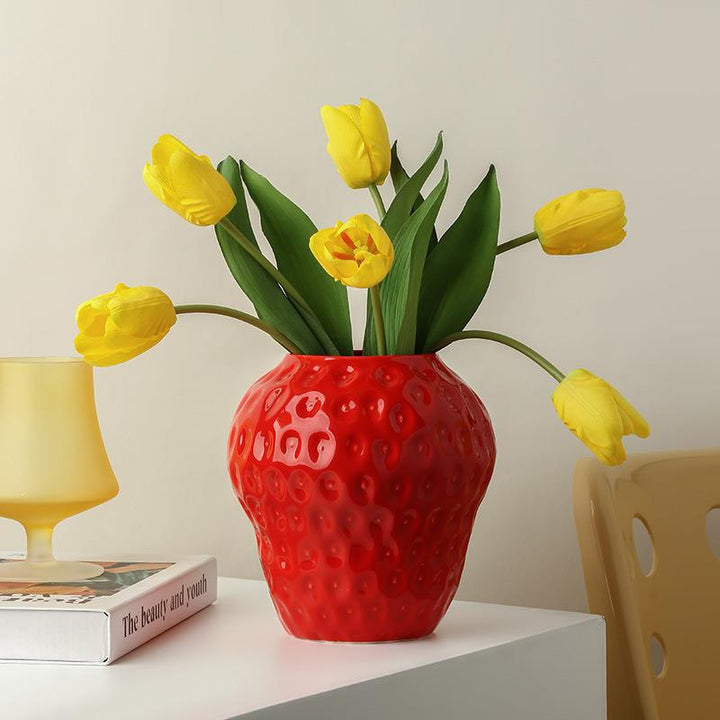 Red Strawberry Ceramic Flower Vase