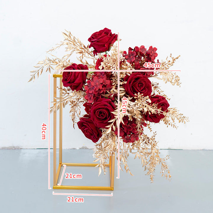 Red Gold Cube Road Flower Ball Wall Hanging Frames Decorative Floral Arrangement Proposal Decor