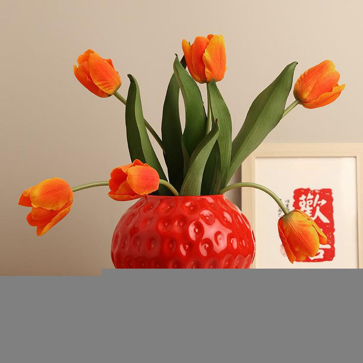 Red Strawberry Ceramic Flower Vase