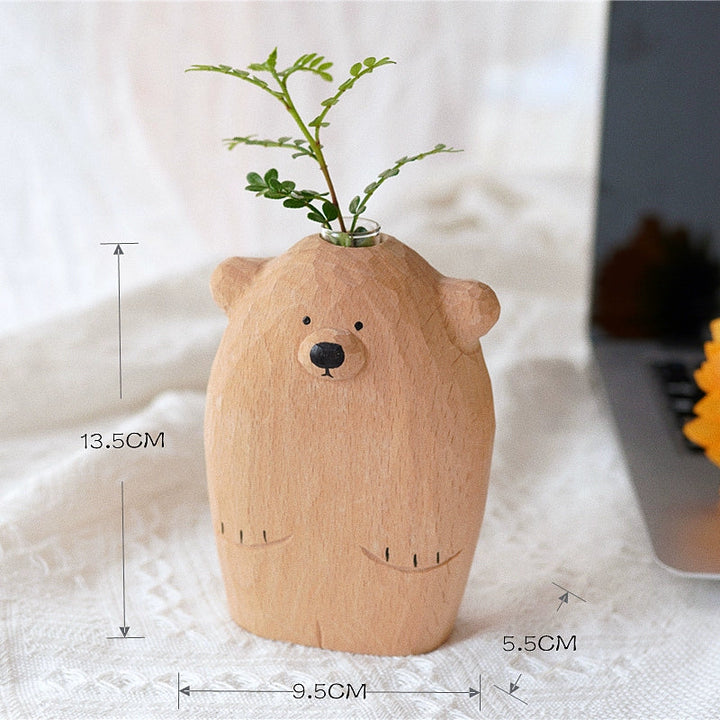 Adorable Handmade Wood Bear Vase