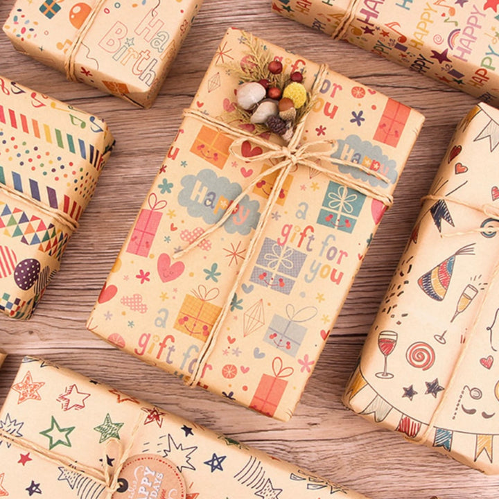 Vintage kraft gift wrapping paper with festive prints – 50x70cm
