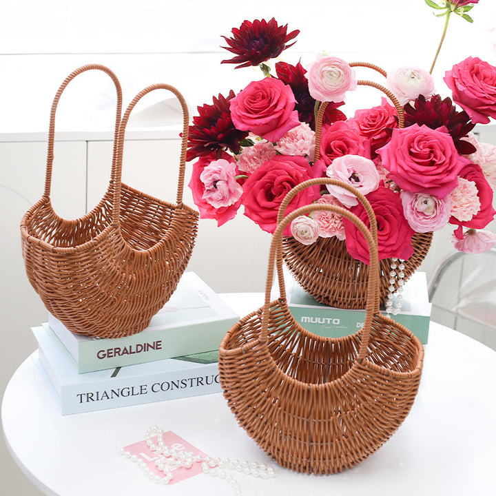 Crescent Moon Rattan Basket with Handle