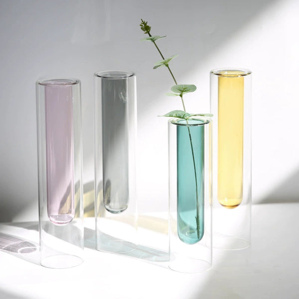 Double-layer Colored Glass Test Tube Vase