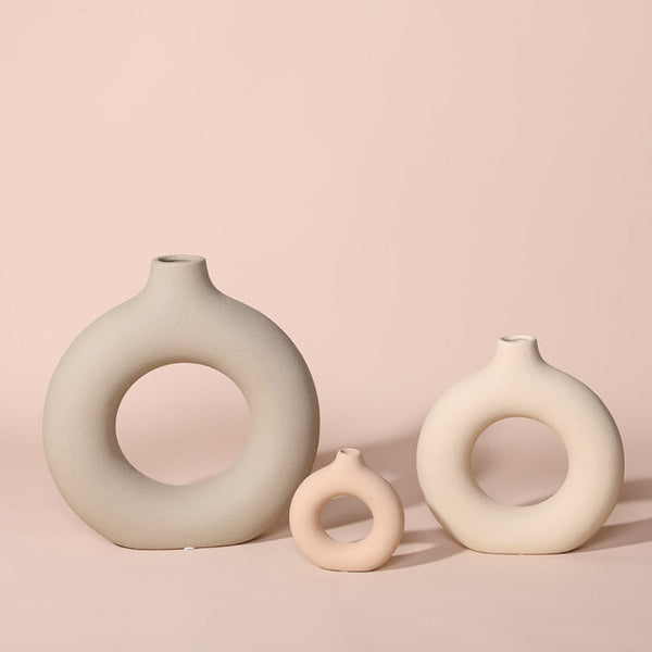 Nordic frosted ceramic vase collection in neutral tones