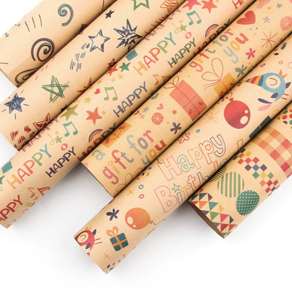 Vintage kraft gift wrapping paper with festive prints – 50x70cm
