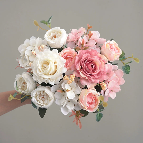 Vintage Peony and Hydrangea Artificial Flower Bouquet for Home Decor