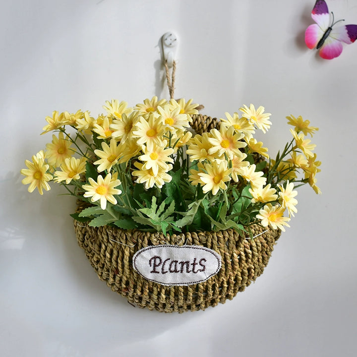 Rustic Wall Hanging Basket with Faux Lavender Flowers for Indoor Décor