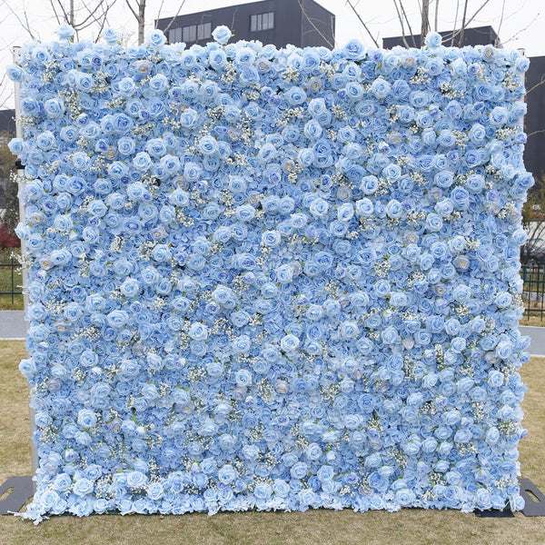 Blue Serenity flower wall backdrop for weddings and events.
