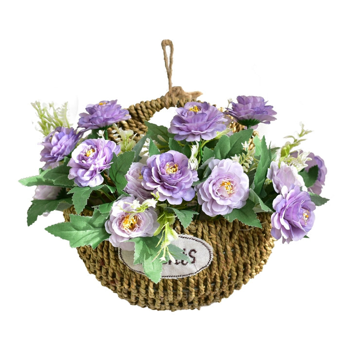 Rustic Wall Hanging Basket with Faux Lavender Flowers for Indoor Décor