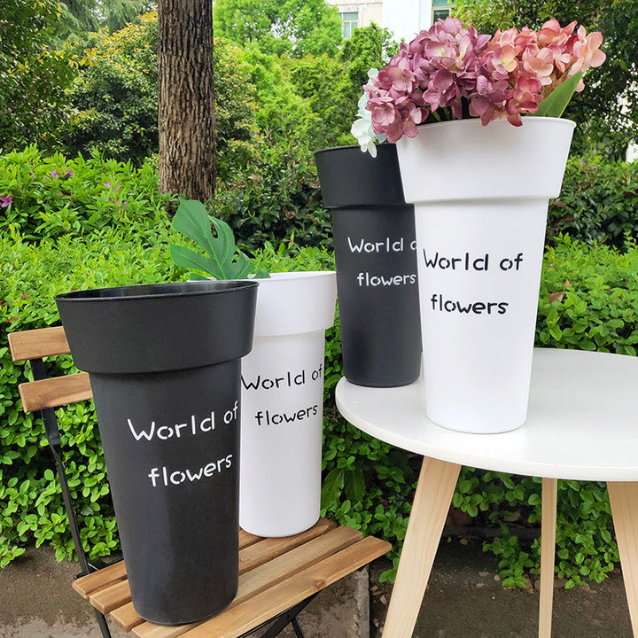 White Black Plastic Flower Buckets Pack 5