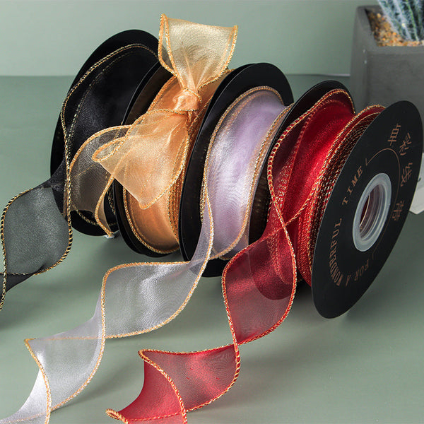 Curling Gold Edge Organza Ribbon (40mmx10Yd)