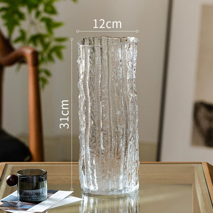 Glacier Textured Transparent Glass Vase