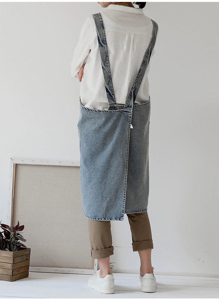 Distressed Denim Florist Apron with Pockets