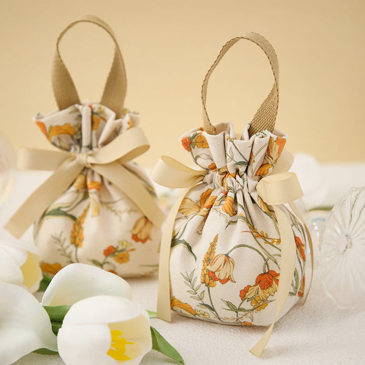 Floral Drawstring Cloth Gift Bag Pack 10