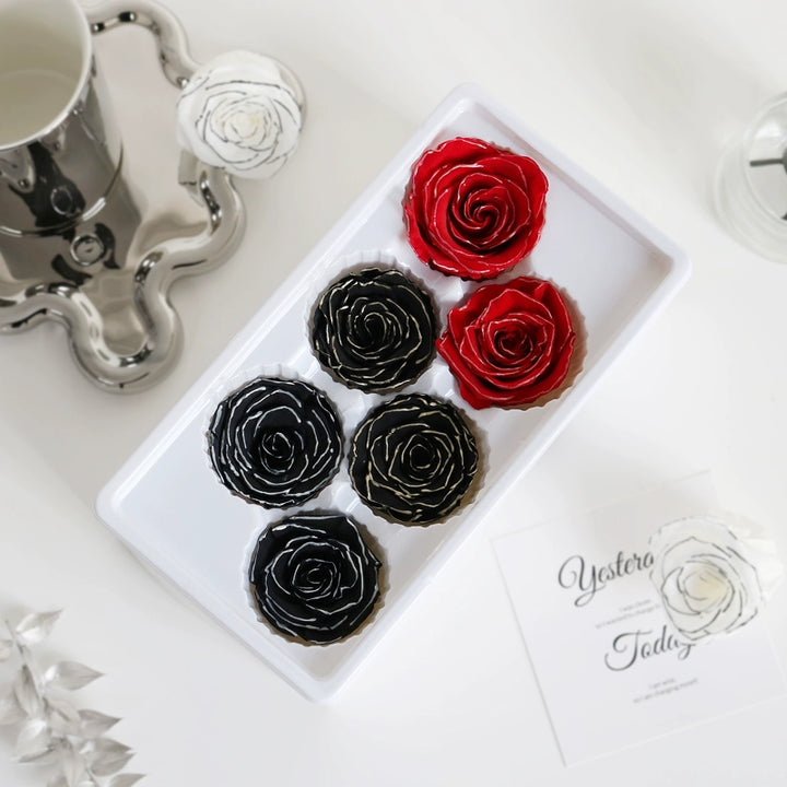 White Preserved Roses with Black Trim – 2-6CM DIY Bouquet Craft Kit