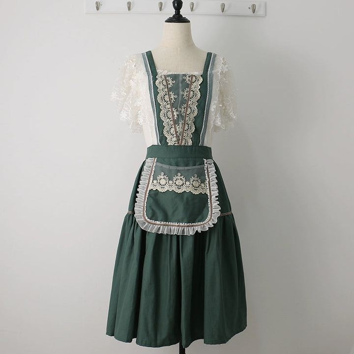 Vintage Lace Trim Summer Apron for Women