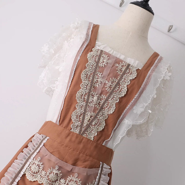 Vintage Lace Trim Summer Apron for Women