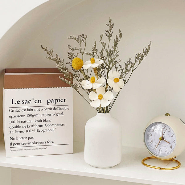 Minimal White Ceramic Vase with Dried Flower