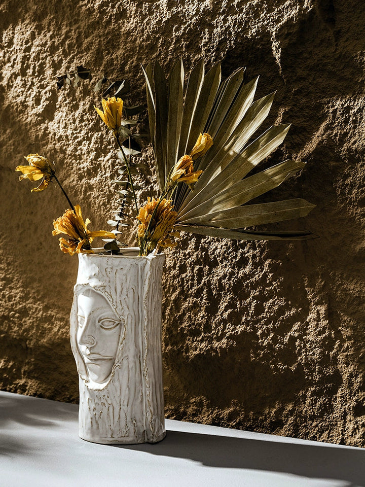 Modern Artistic White Ceramic Face Vase