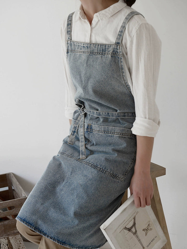 Distressed Denim Florist Apron with Pockets