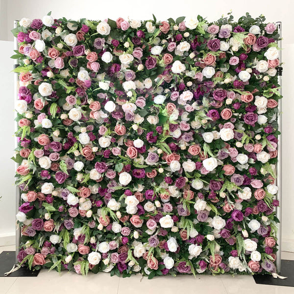 Lavender rose flower wall backdrop for weddings and events.
