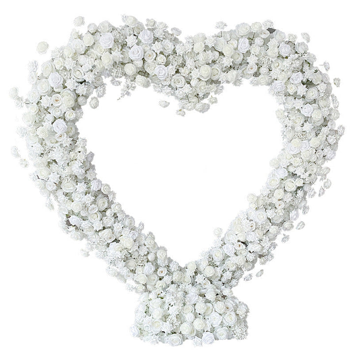 Flower Arch White Roses Heart Shaped Floral Set Backdrop Proposal Wedding Party Decor