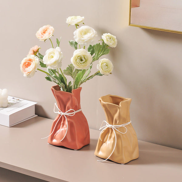 Crinkle Paper Bag Ceramic Vase