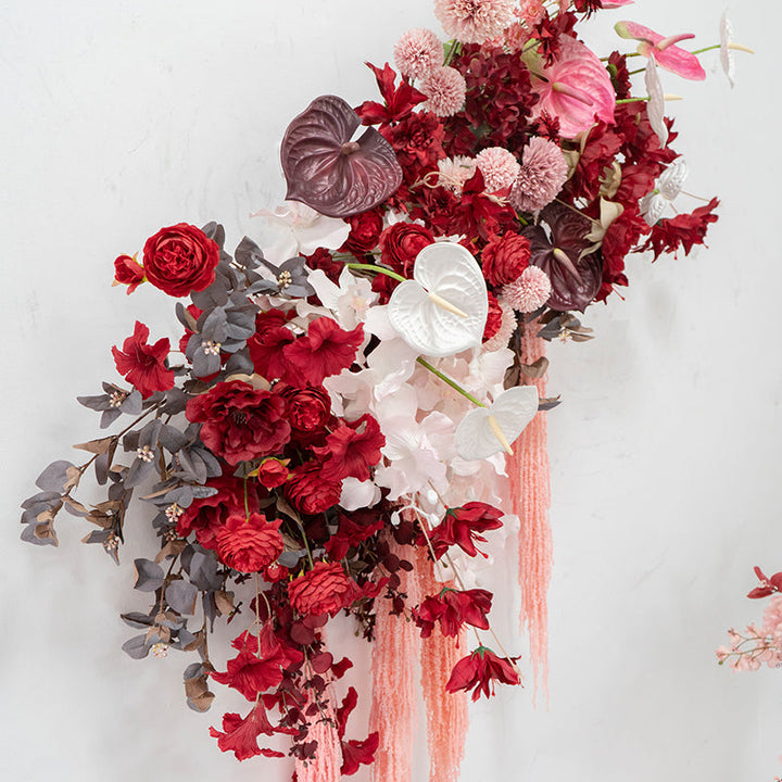 Red Wall Hanging Flower Arrangement for Wedding Party Decor Proposal