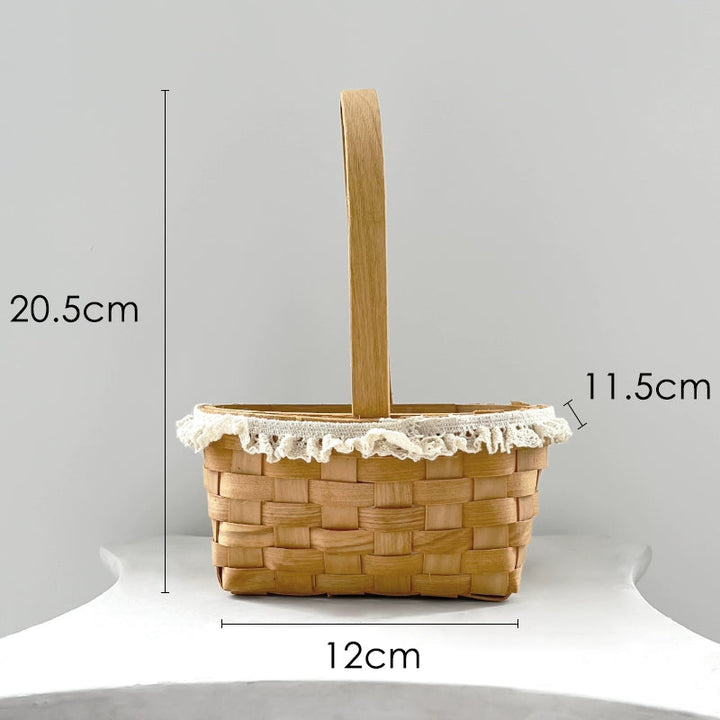 Small Rattan Flower Basket with Lace Trim