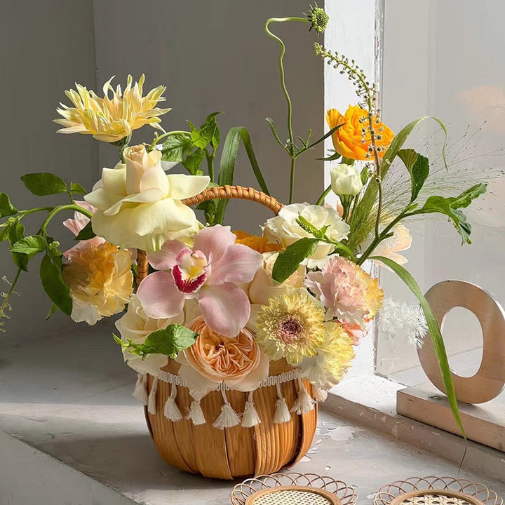 Rattan Flower Basket with Tassels