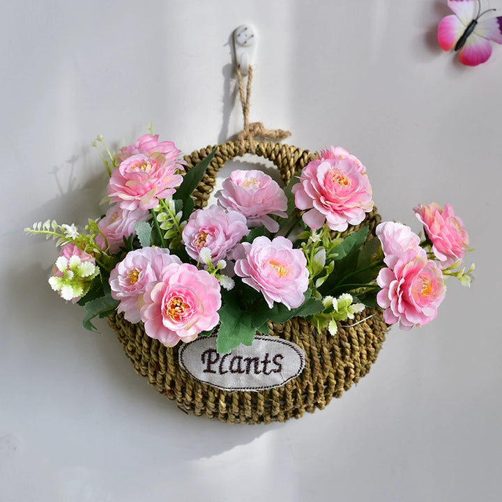 Rustic Wall Hanging Basket with Faux Lavender Flowers for Indoor Décor