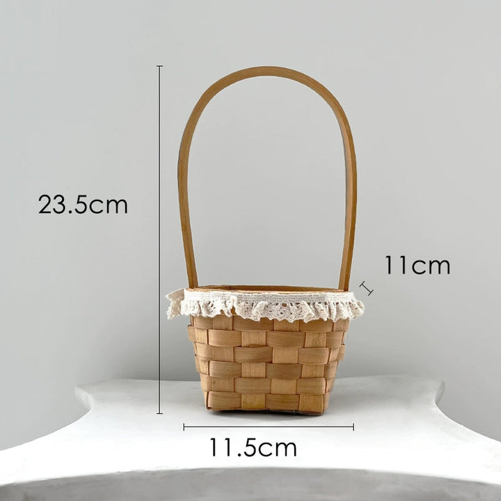 Small Rattan Flower Basket with Lace Trim