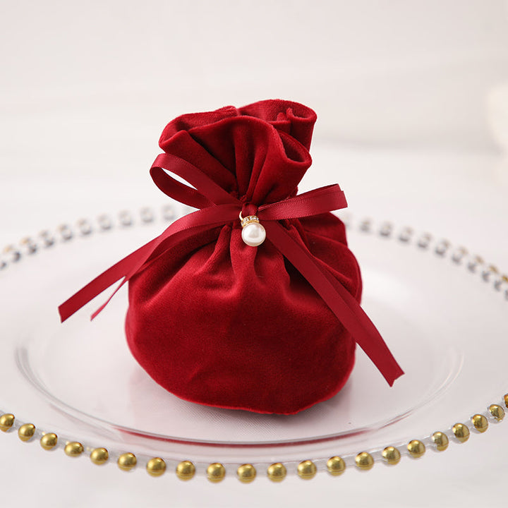 Velvet Drawstring Round Gift Bag Pack 20 (10.5x10.5x14cm)