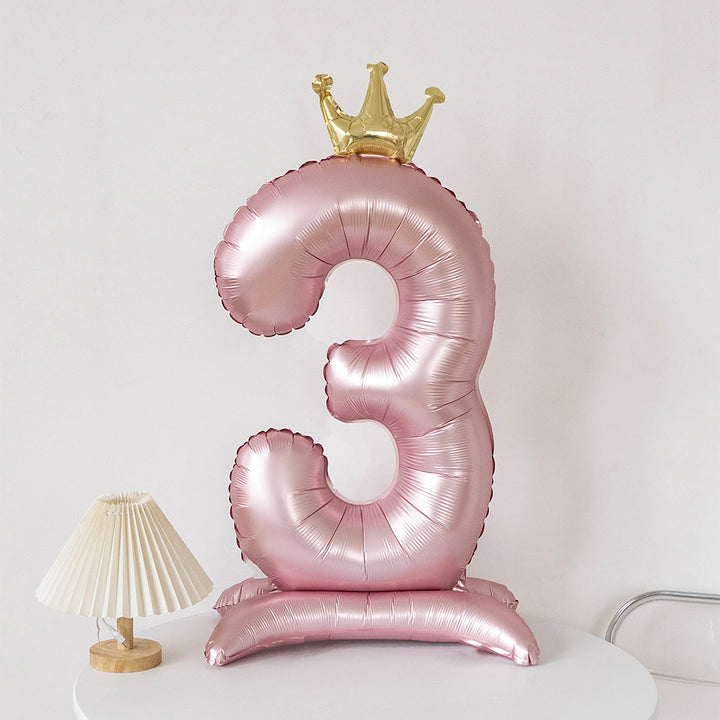 40 Inch Pink Standing Number Balloons with Crown