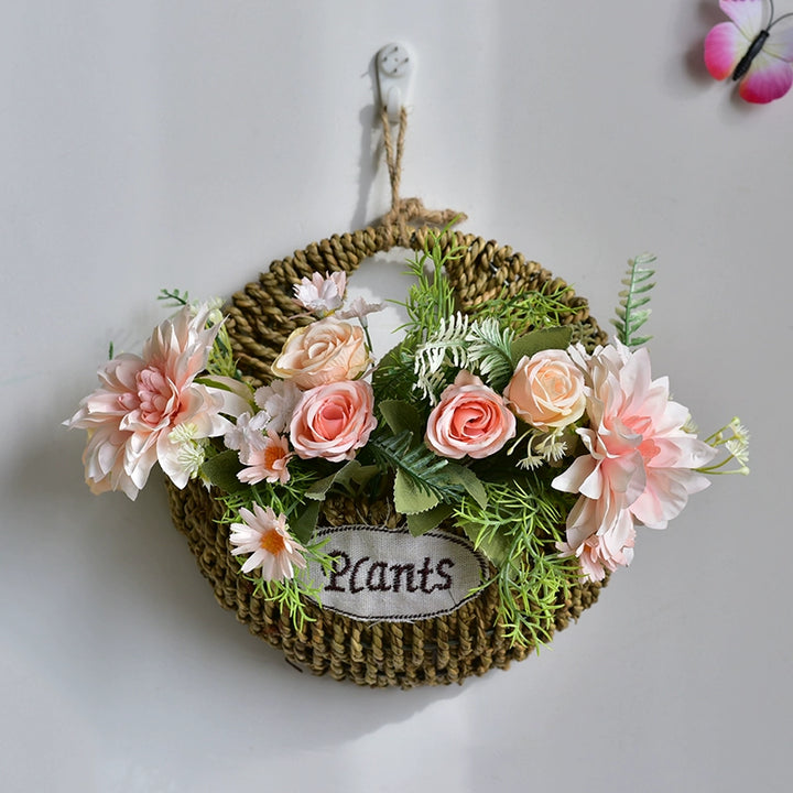 Rustic Wall Hanging Basket with Faux Lavender Flowers for Indoor Décor