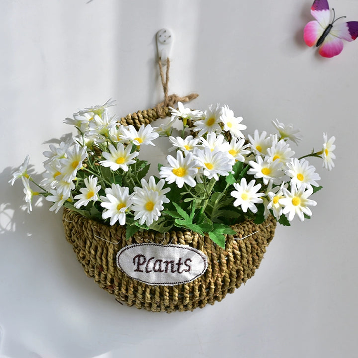 Rustic Wall Hanging Basket with Faux Lavender Flowers for Indoor Décor