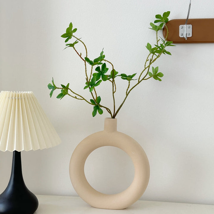 Minimal Donut Vase with Fake Greenery Branch